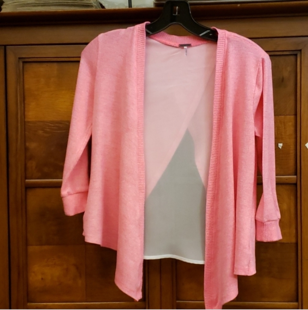 Poof! Girl's Cream and Pink  Cardigan Size Medium